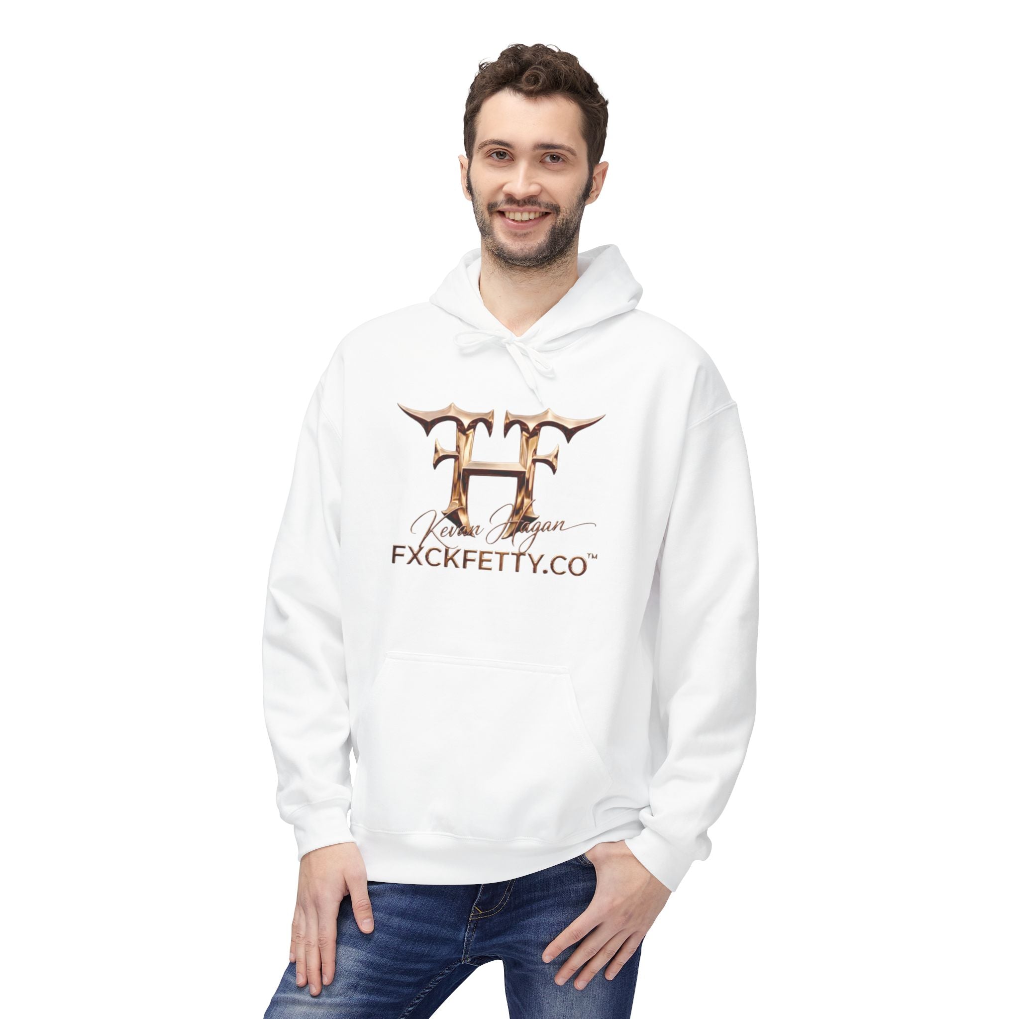 Hoodie — Elegant Monogram 'FF' Logo with 'Kevan Hagan' Script Back